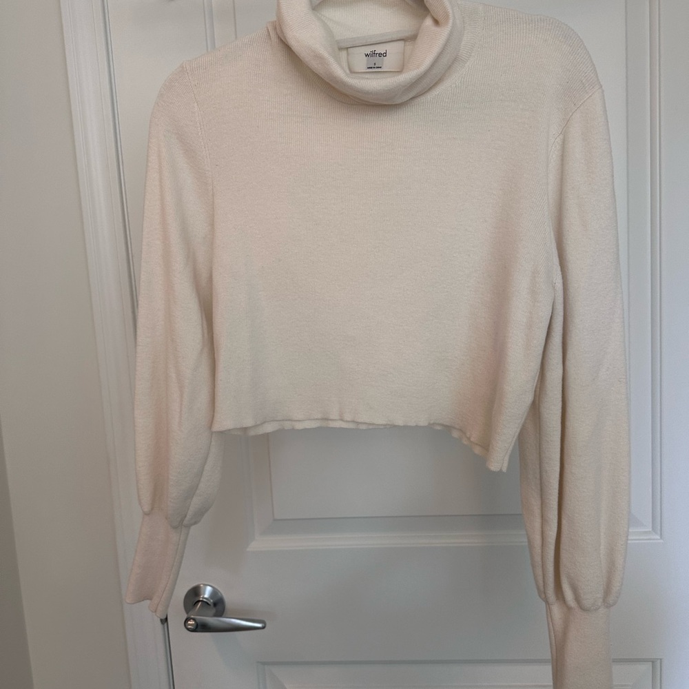 Aritzia Wilfred Cream Cowl Neck Cropped Sweater